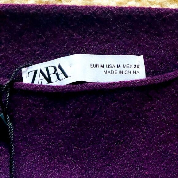 NWT ZARA Knit Sweater with Asymmetric Neck Burgundy Wine Size M - Picture 9 of 10
